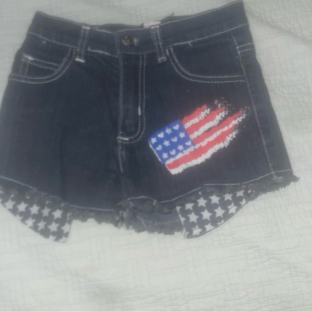 Girls Justice Denim Shorts with American Flag Patch